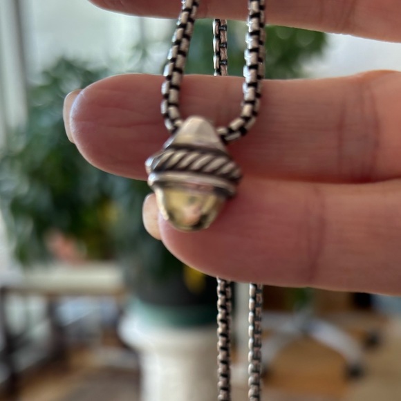 David Yurman 14K Gold & Sterling Silver Acorn silver chain Necklace - 16" - Picture 6 of 7